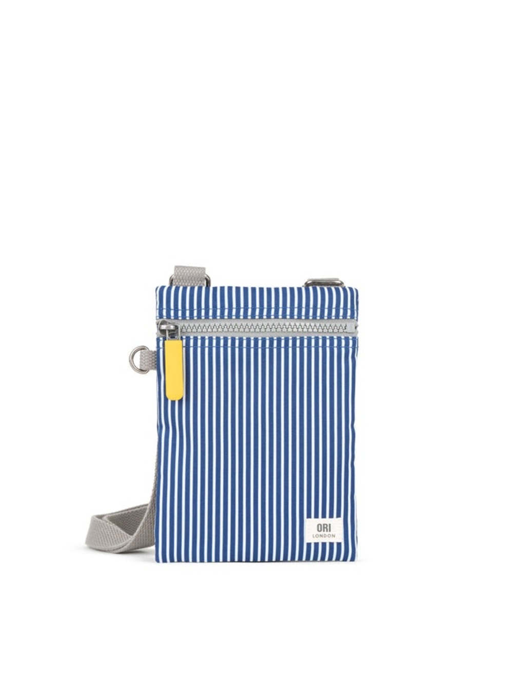NWT ORI London Chelsea Pocket Sling Bag in Hickory—Blue & White Seer Sucker